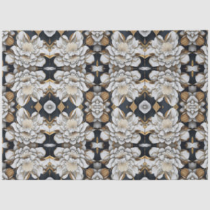 Papier Mousseline Papier Tissu Floral Noir Blanc & Or