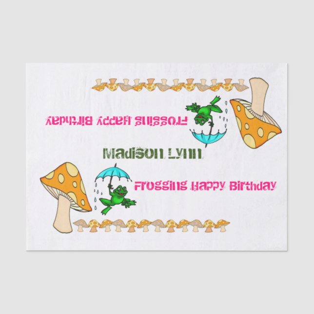 Papier Mousseline Papier Tissu Frogging Joyeux Champignon d'annivers (Recto)