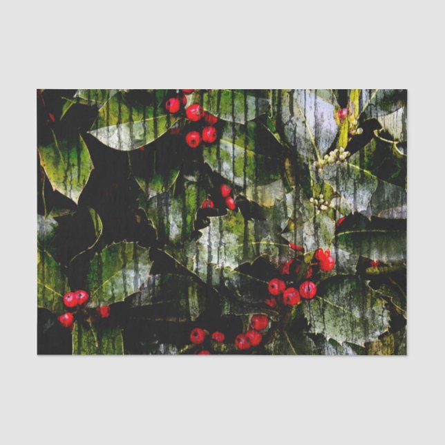 Papier Mousseline Papier Tissu Horizontal Holly Berry (Recto)