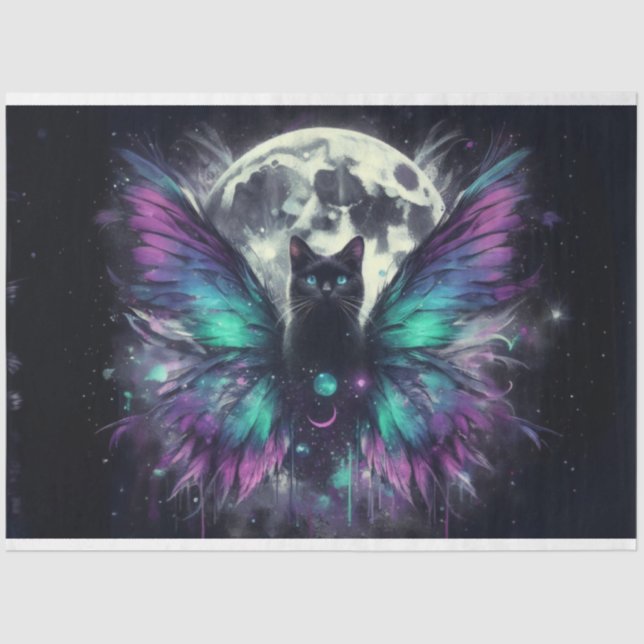 Papier Mousseline Papier Tissu Lune Chat Noir (Recto)