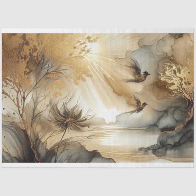 Papier Mousseline Papier Tissu Oiseaux, Découpage, Enveloppement Cad (Recto)