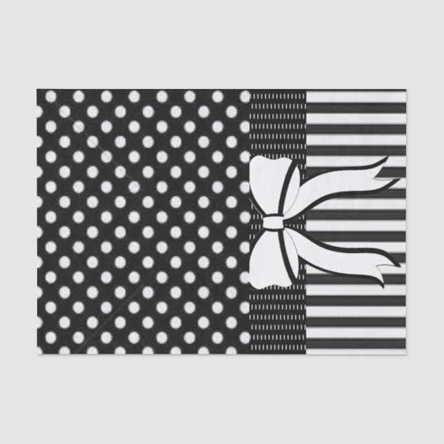 Papier Mousseline Papier Tissu Polkadot rayures Bow Blanc Noir (Recto)