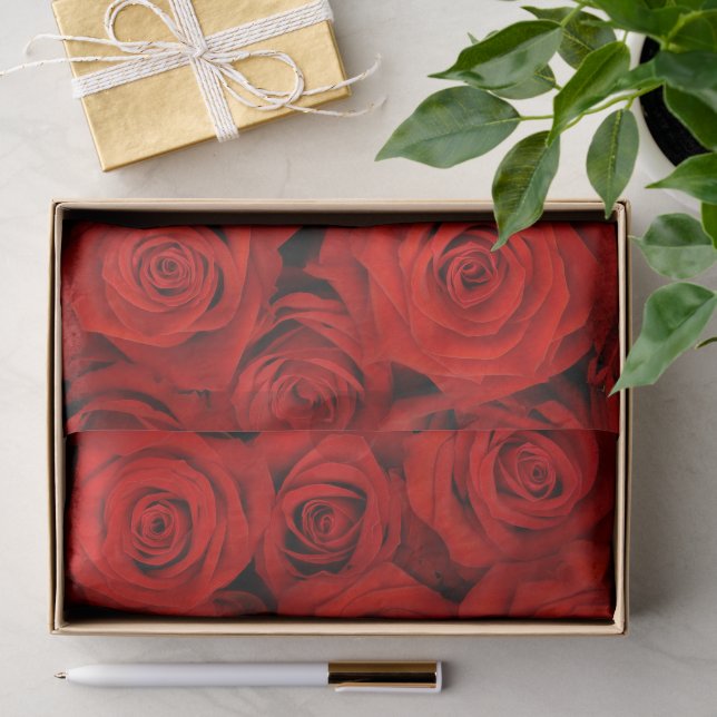Papier Mousseline Papier Tissu Roses Rouges (Cadeau)
