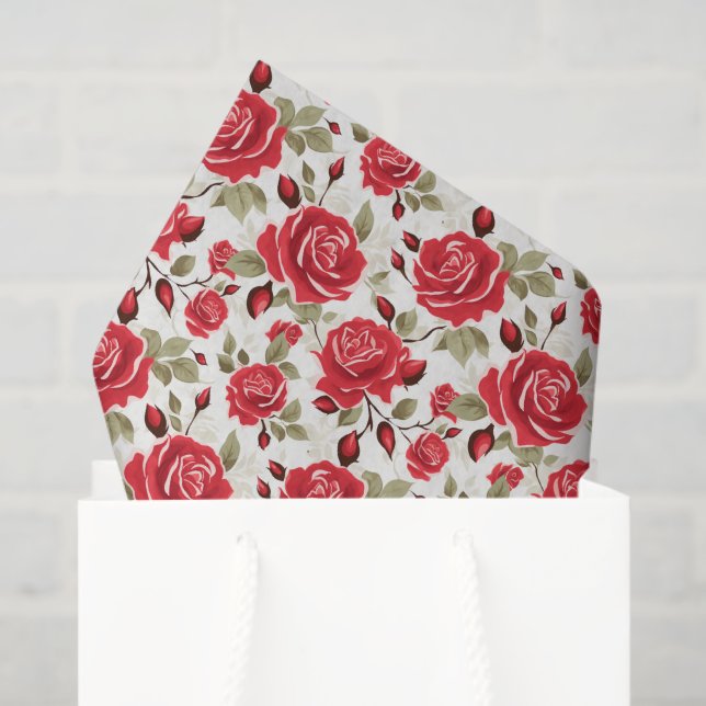 Papier Mousseline Papier Tissu Roses Rouges (Sac cadeau)