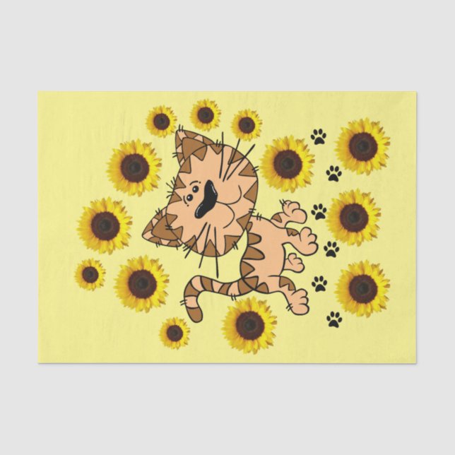 Papier Mousseline Papier Tissu Tissu Chat Tournesol (Recto)