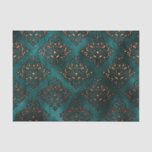 Papier Mousseline Papier Tissu Turquoise Patina et Rust Damask