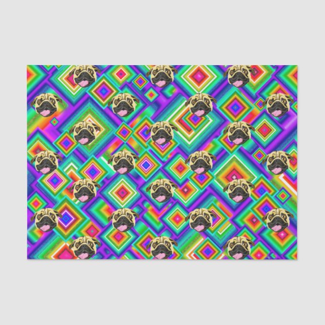 Papier Mousseline Papier Tissu Visage Chien Psychédélique (Recto)
