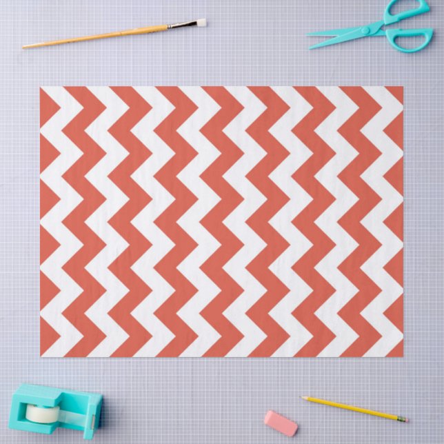 Papier Mousseline Papier Tissu Zigzag orange et blanc (Artisanat)
