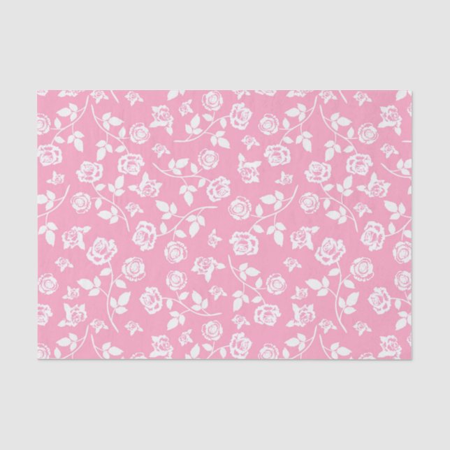 Papier Mousseline Papier tissue floral rose et blanc (Recto)