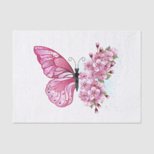 Papier Mousseline Papillon à fleurs avec Sakura rose