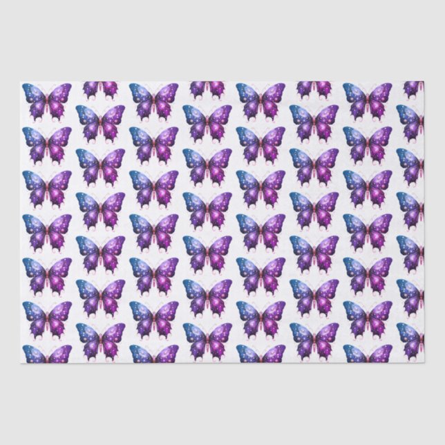 Papier Mousseline Papillon bleu et violet Motif blanc Halloween (Recto)