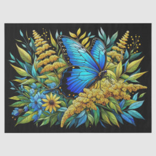 Papier Mousseline Papillon bleu Morpho Vitrail Découpage