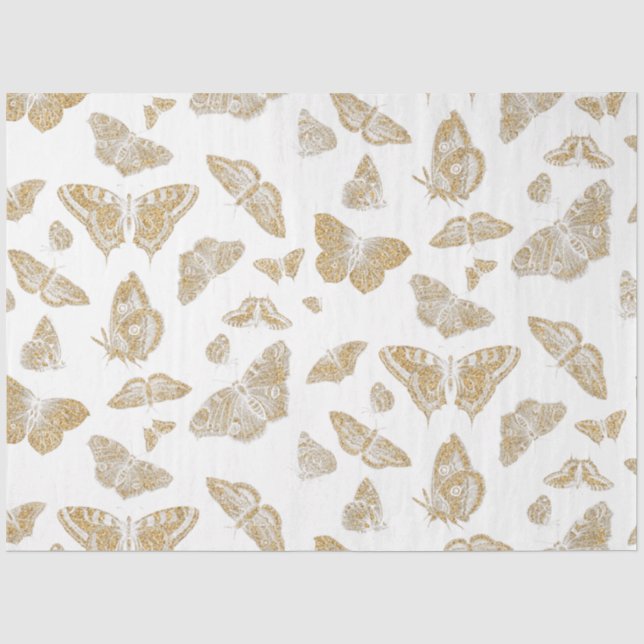 Papier Mousseline Papillon botanique Or n Blanc Motif Découpage (Recto)