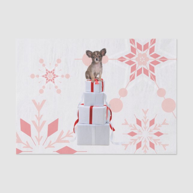 Papier Mousseline Papillon Chien Rouge Papier Tissu de Noël (Recto)