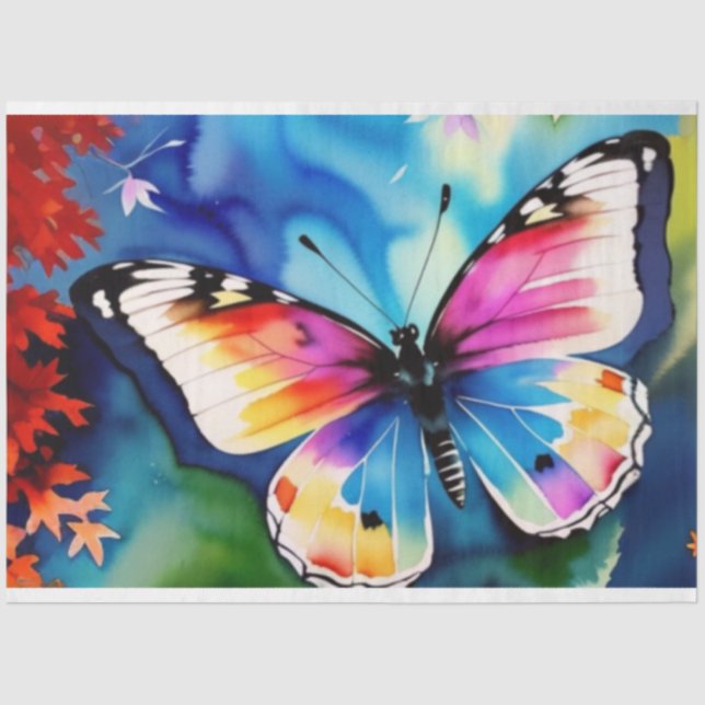 Papier Mousseline Papillon d'aquarelle multicolore rustique (Recto)