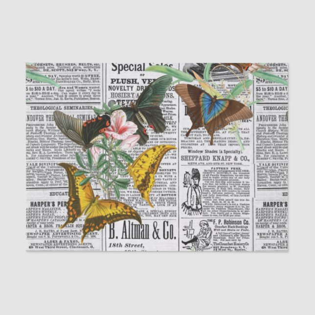 Papier Mousseline Papillon de journal vintage (Recto)