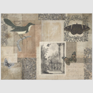 Papier Mousseline Papillon d'oiseau vintage Sepia Ephemera Script Ar