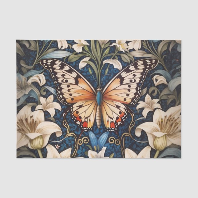 Papier Mousseline Papillon et Lilies Botanique (Recto)