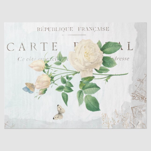 Papier Mousseline Papillon Fleur rose Carte Postale Bleu Peint (Recto)