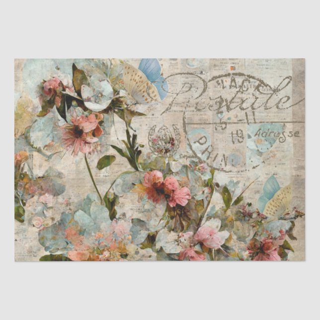 Papier Mousseline Papillon Fleur Shabby Collage Postale Découpage (Recto)