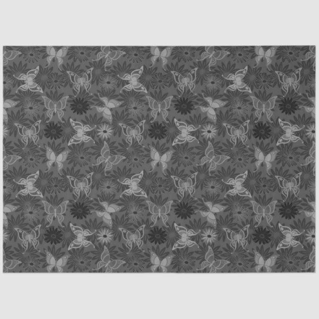 Papier Mousseline Papillon floral naturel moderne Silver de luxe (Recto)