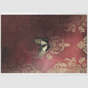 Papier Mousseline Papillon Gras Gras sur Mur Damas Maroon