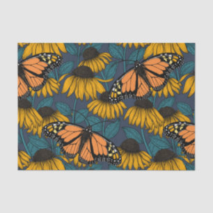 Papier Mousseline Papillon monarque sur confluents jaunes