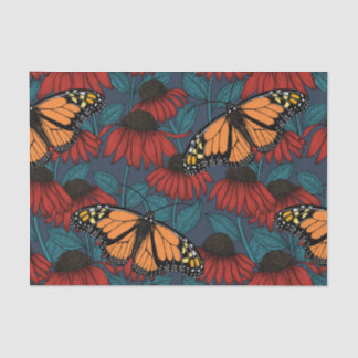 Papier Mousseline Papillon monarque sur des fleurs rouges