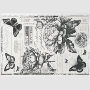 Papier Mousseline Papillon rétro éphémère noir et blanc