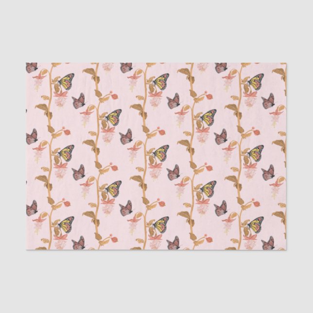 Papier Mousseline Papillon rose moderne à papillon floral (Recto)