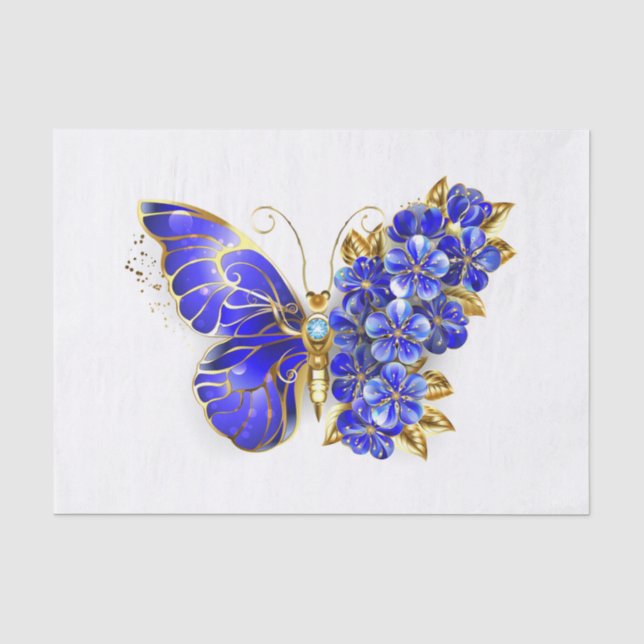 Papier Mousseline Papillon saphir à fleurs (Recto)