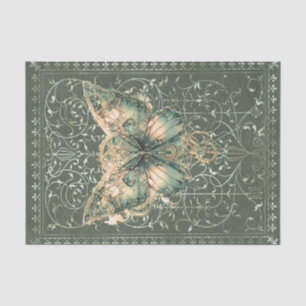 Papier Mousseline Papillon vapeur vert fantaisie
