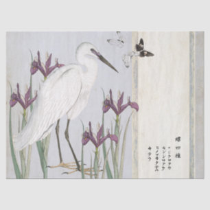 Papier Mousseline Papillon vintage blanc aigrette violet iris jaune