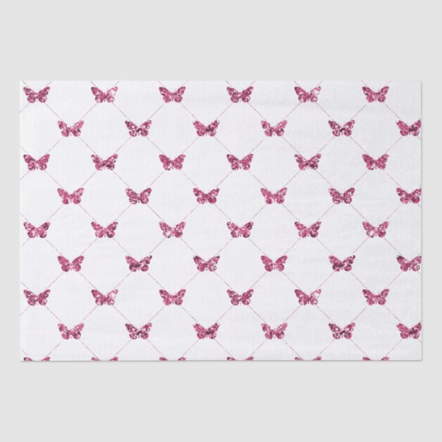 Papier Mousseline Papillons à Parties scintillant blanche rose (Recto)