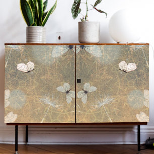 Papier Mousseline Papillons blancs vintages Et Dandelions Volants