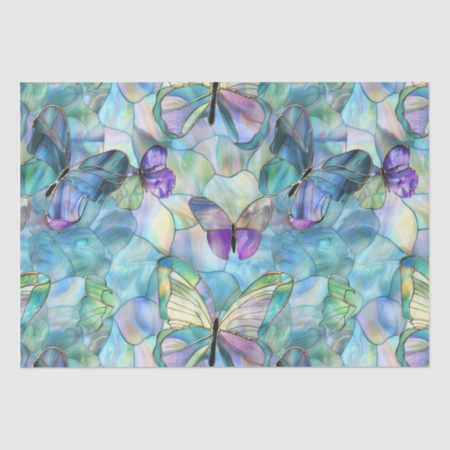 Papier Mousseline Papillons bleu pourpre turquoise (Recto)