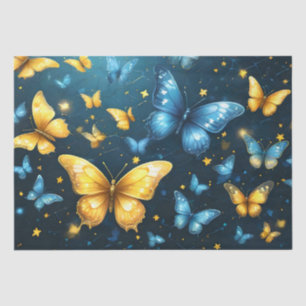 Papier Mousseline Papillons Bleus Et Jaunes Volant,