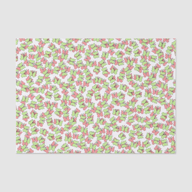 Papier Mousseline Papillons coralliens et verts (Recto)