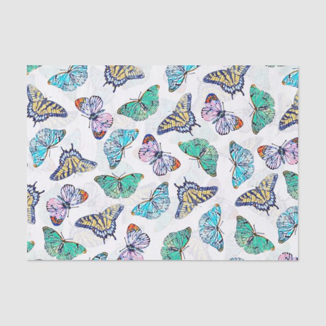 Papier Mousseline Papillons d'aquarelle couleur blanche (Recto)