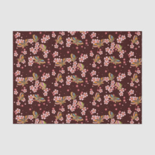 Papier Mousseline Papillons et cerise en fleurs Douches Maroon
