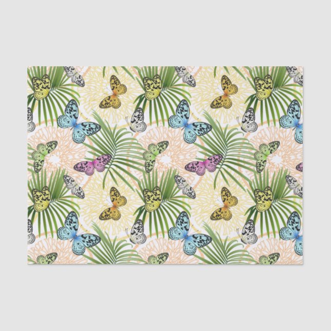 Papier Mousseline Papillons Et Fleurs (Recto)