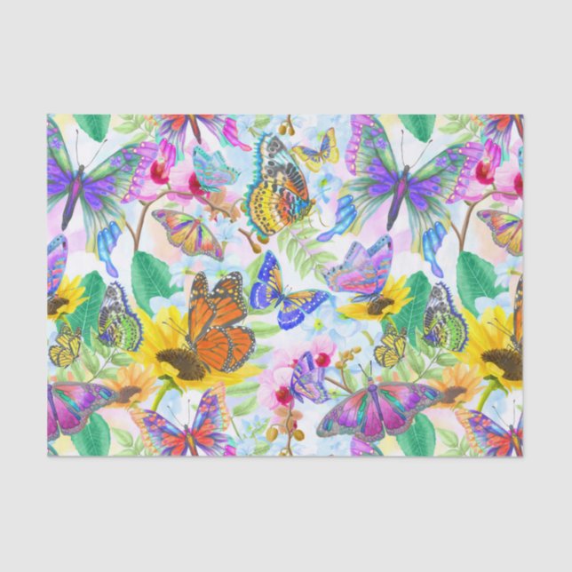 Papier Mousseline Papillons et fleurs (Recto)