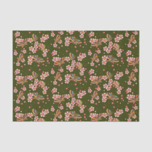 Papier Mousseline Papillons et fleurs de cerisiers Thé vert