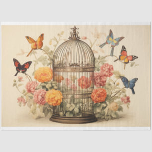 Papier Mousseline Papillons et fleurs : Découpage de cage d'oiseaux