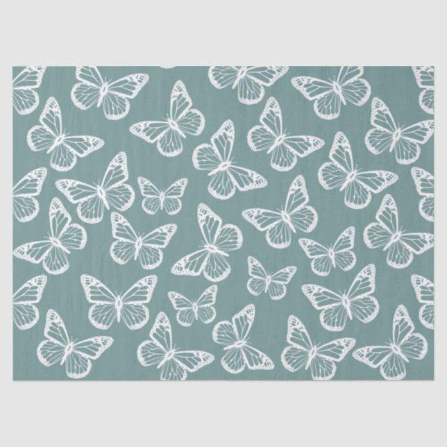 Papier Mousseline Papillons mignons Élégant Joli Motif Sage Vert (Recto)