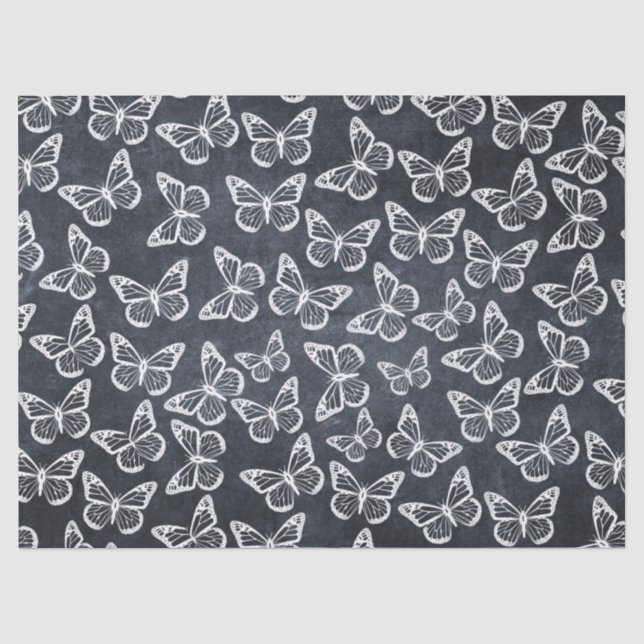 Papier Mousseline Papillons mignons Élégant Motif chic gris blanc (Recto)