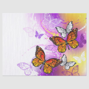 Papier Mousseline Papillons Monarque sur Arrière - plan pourpre