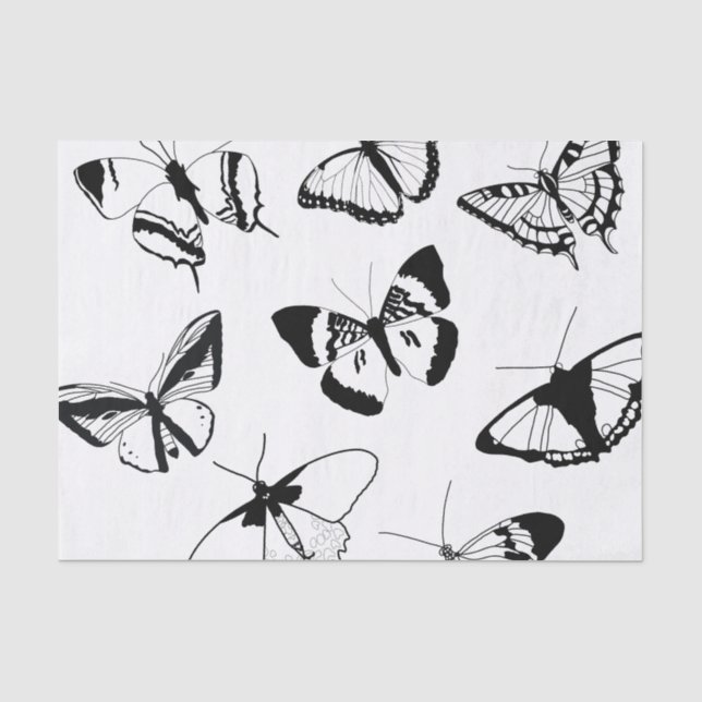 Papier Mousseline Papillons noirs et blancs (Recto)