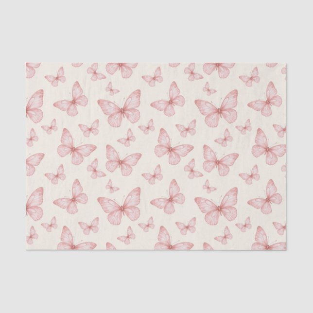 Papier Mousseline Papillons roses à la crème (Recto)