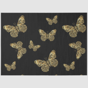 Papier Mousseline Papillons vectoriels d'or en couleur noire